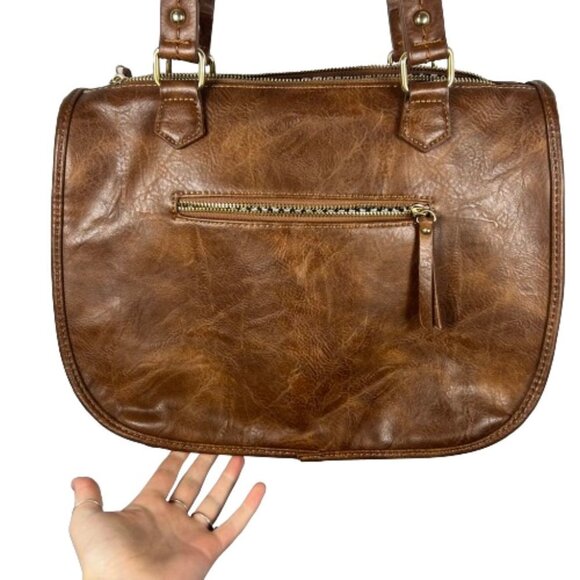 Madison West Womens Distressed Vegan Leather Shoulder Bag Brown Western Boho - Picture 9 of 11